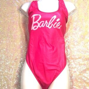 Barbie one piece pink white logo swimsuit bodysuit new large